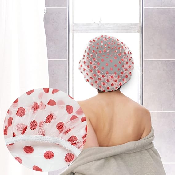 (pack of 6) Shower Caps Waterproof Shower Cap for Women Reusable Shower Hat Bath Caps with Elastic Band, Large Plastic Long Hair Environmental Protection Hats for Ladies Girls Kids Spa Salon - Image 4