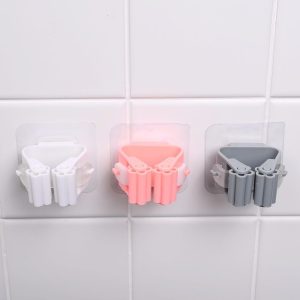 Pack of 3 Mop and Broom Self Adhesive Holder Wall Mount Magic Hanger Organizer Cleaning Tools Storage Mop Rack (Random Color)
