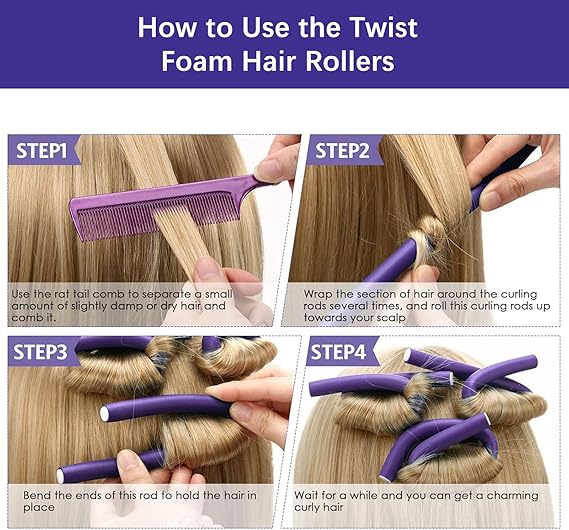 Pack of 10 Hair Rollers Papilotten Hair Rollers, Curls Without Heat Foam Curlers for Women (Random Color) - Image 4