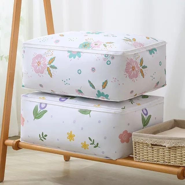 Quilt Storage Bag Waterproof Closet Organizers Zipper Folding Organizer Durable Clothing Packaging Plastic Bags for Storing Coats, Jackets Home Use Pillows, Blankets (Random Design) - Image 2
