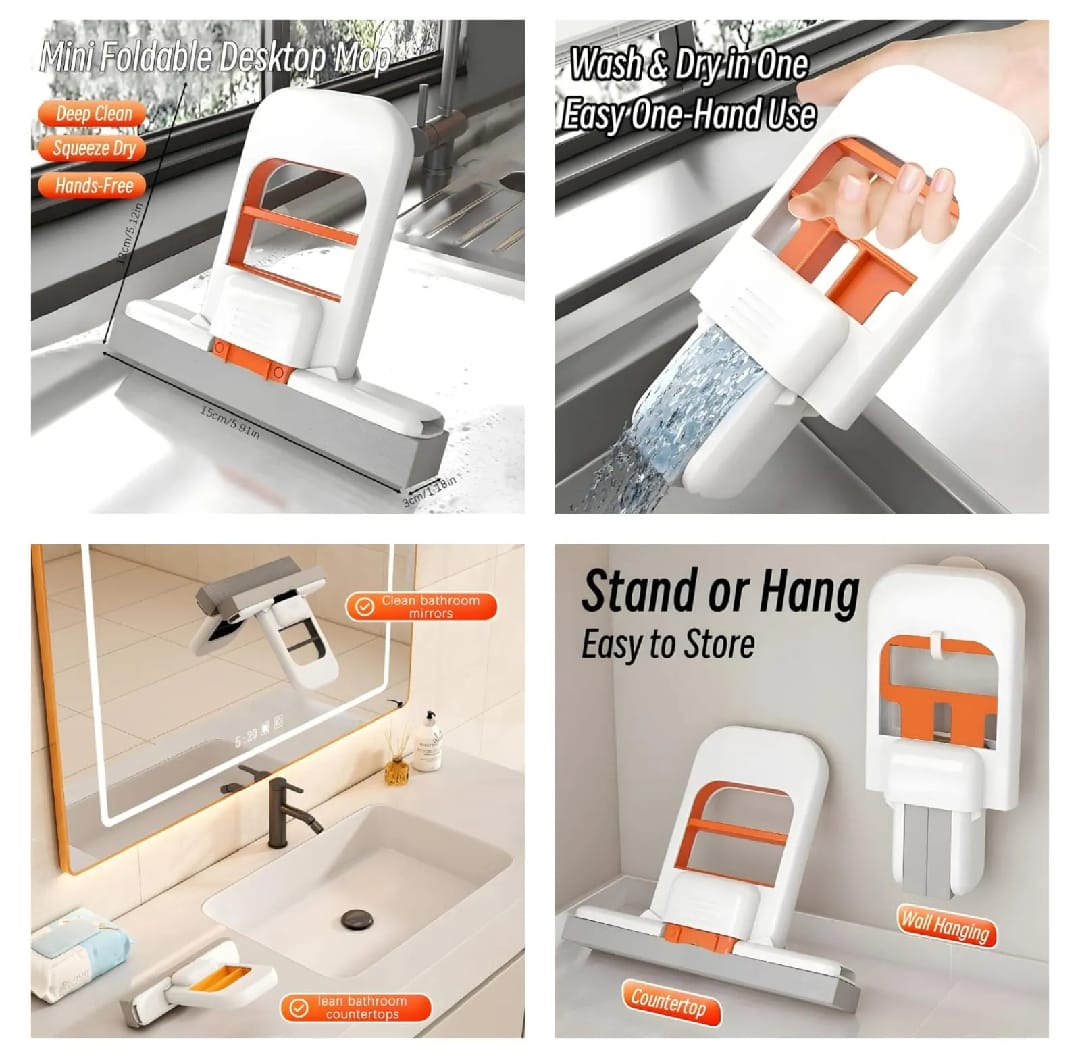 Foldable Mini Mop | Portable Desktop Wet & Dry Cleaning Mop | Self‑Squeezing - Image 2