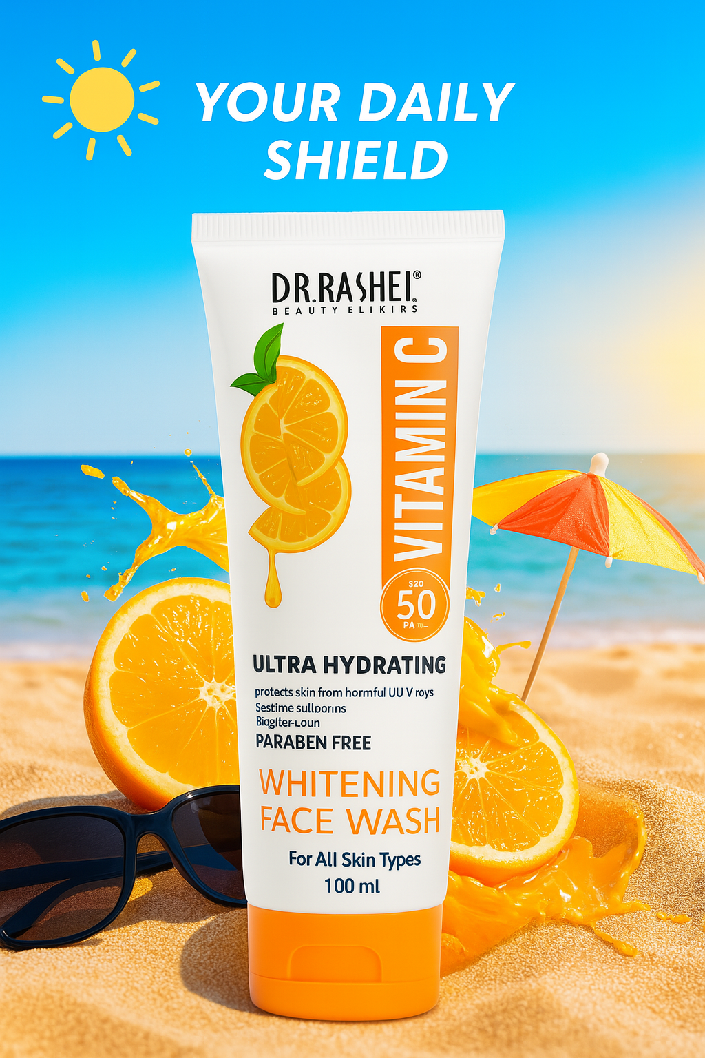 Dr Rashel Vitamin C Ultra Hydrating Whitening Face Wash Brightening & Moisturizing Cleanser, 100ml (1 Pc) - Image 3
