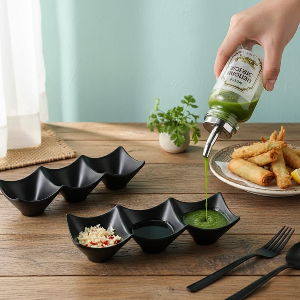 3 Grid Japanese Dip Sauce Tray Plastic Sauce Dish Multi Section Condiment Tray for Dips Snacks and Sushi (Random Color) - Image 2