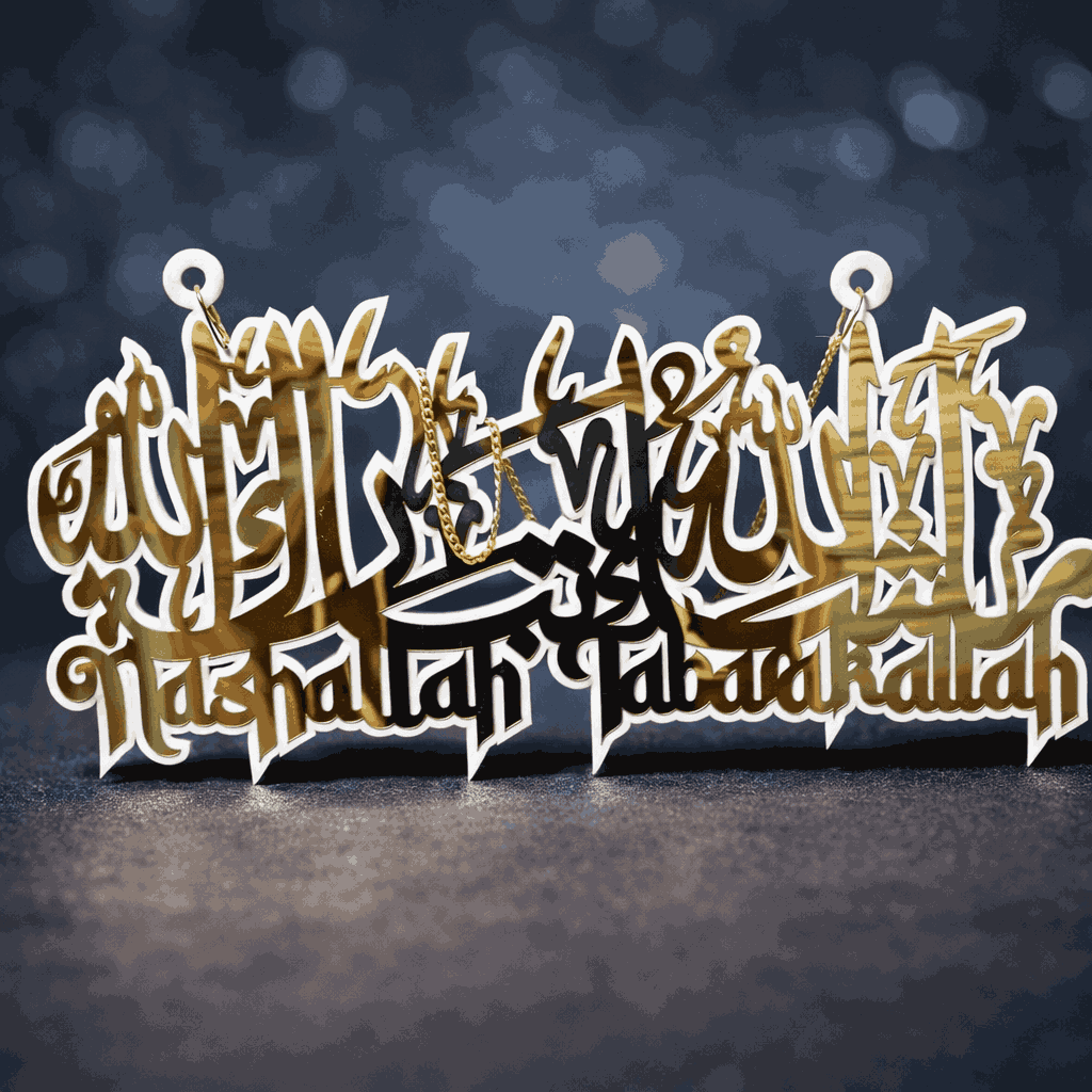 Mashallah Tabarakallah Premium Acrylic Wall Hanging Large 12x24 Inch Islamic Wall Art with Metal Chain - Image 2