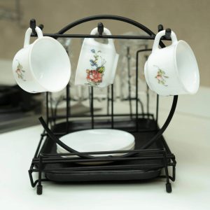 Durable Metal Cup & Glass Stand Rack  Space-Saving Countertop Organizer for Mugs, Cups, Plates & Glasses (Kitchen Drying Holder)