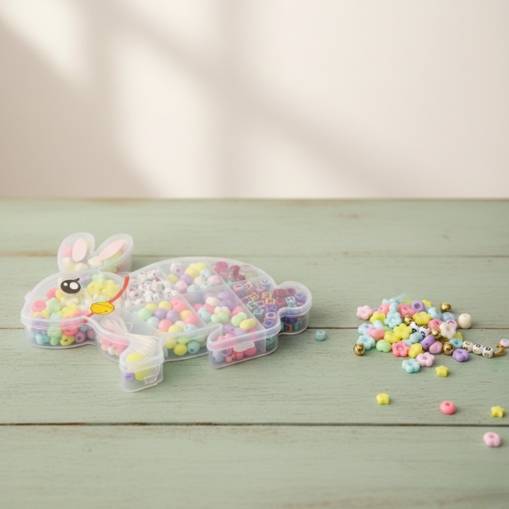 Single DIY Beads Set With Bunny Shape Storage Box For Bracelet And Locket Making With Different Beads In One - Image 3