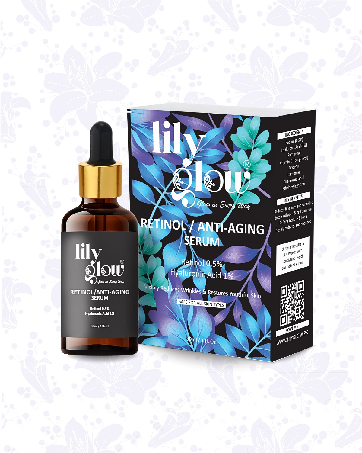 Lily Glow Retinol Anti-Aging Serum for Face Wrinkle Repair, Skin Tightening & Night Care (30ml)