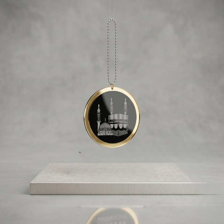 Acrylic Mirror Dua-e-Safar Car Hanging with Khana Kaaba & Madina Design Elegant Islamic Rear View Mirror Decor | Size : 10 cm - Image 4