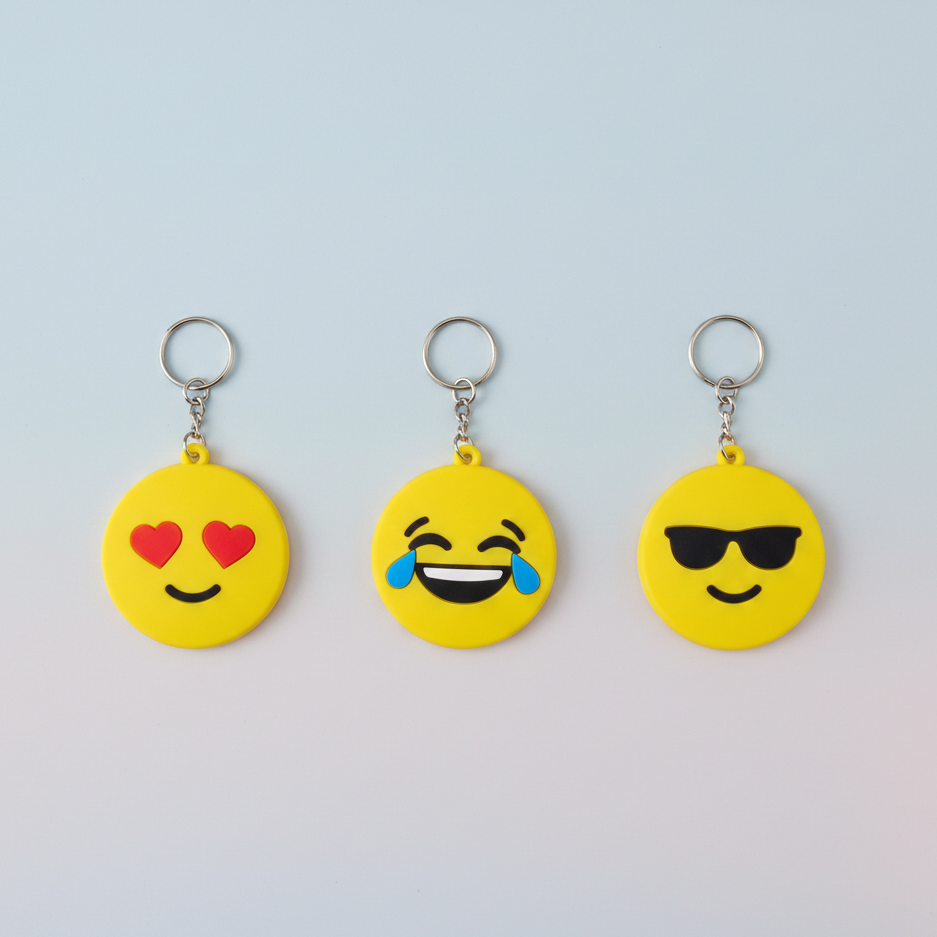 Pack of 3 Assorted Round Emoji Reaction Keychains Plastic Smiley Face Charms (Random Designs) - Image 4