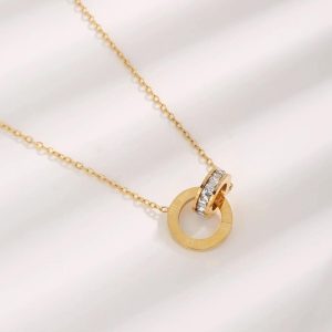 QCT-175 Roman Circle Stainless Steel Necklace Elegant Jewellery, Stylish Accessory for Women