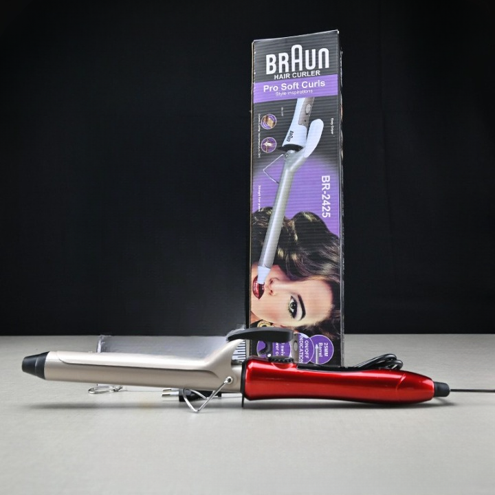 Braun Hair Curler Pro Soft Curls Ceramic Coating with 25mm barrel, Rapid Heating 200? in 30 Sec, PTC Heating Body, 35 Watt Energy-Efficient, 100-240V 50/60Hz Model BR-2425
