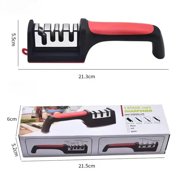 3-In-1 Diamond Coated Knife Sharpener Set with Ceramic Peeler 3-Stage Kitchen Helper for Fruit & Meat Knives - Image 3