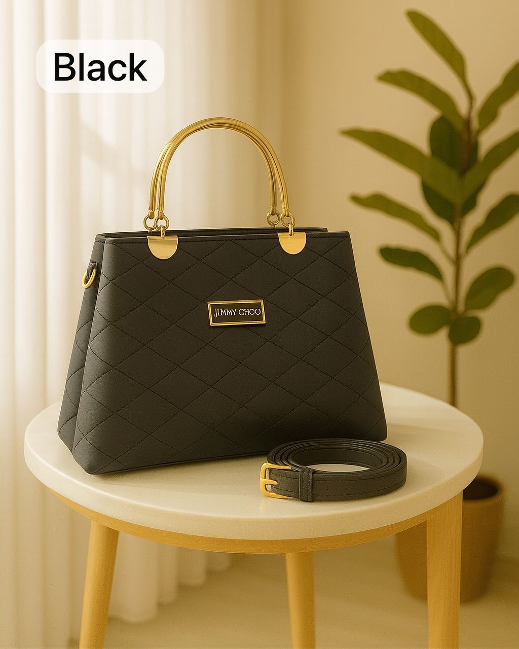Premium Quilted Faux Leather Handbags with Golden Metal Handles - Elegant Shoulder Tote Collection - Image 2