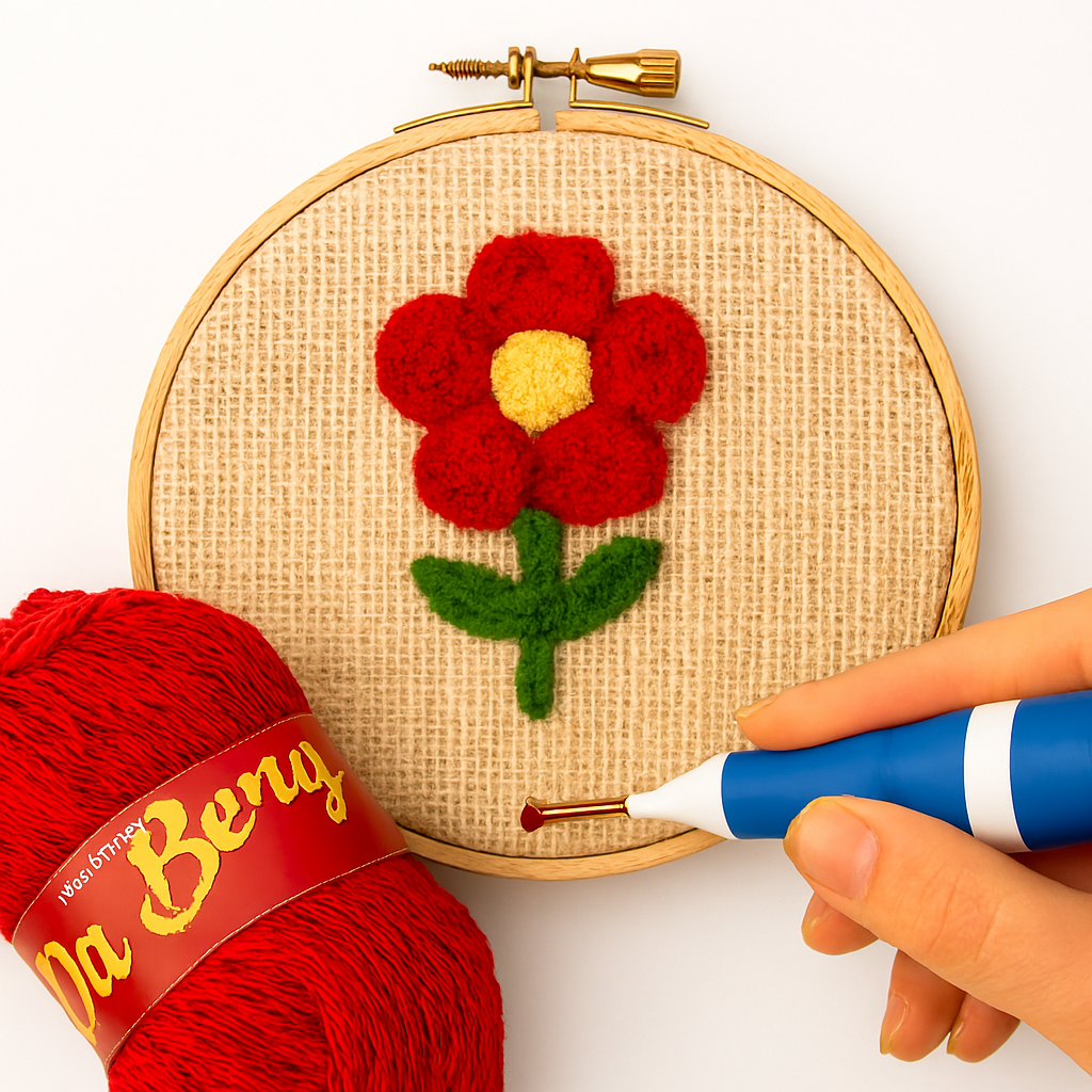 3D Embroidery Punch Needle Kit with 10 Inch Wooden Hoop, Jute Cloth (20x36 inch), Thread, Scissors & Tools Complete Handcraft Embroidery Set (Maroon Yarn) - Image 3