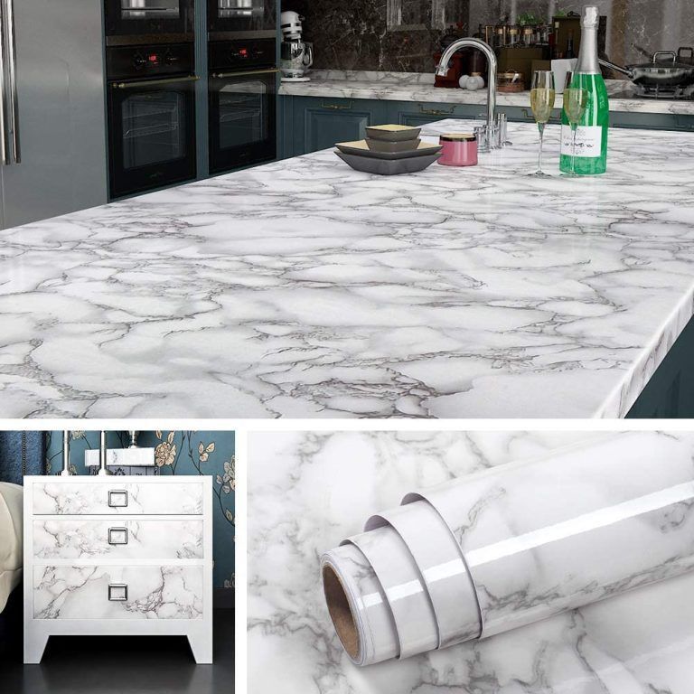 Self Adhesive White Marble Sheet For Kitchen Waterproof, Heat And Oil Resistant Wallpap er For Countertops, Cabinets, And Furniture(60x200)