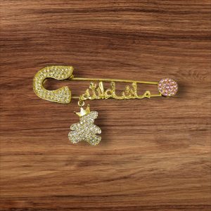Mashallah Safety Pin with Rhinestone Bear Charm Islamic Baby Gift & Protection Accessory
