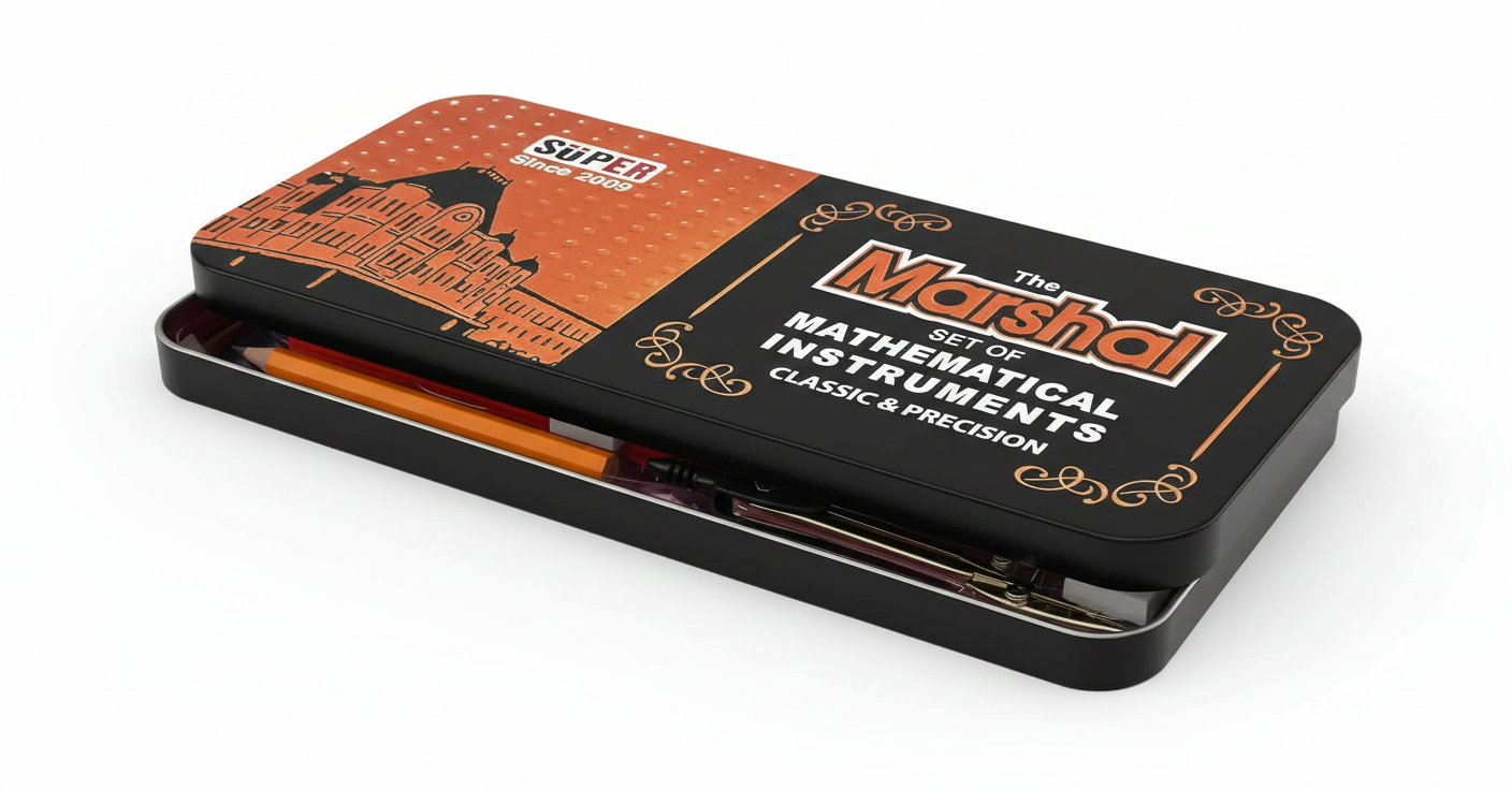 Marshal 9-Piece Mathematical Instruments Set Complete Geometry Box for Classic & Precision Drawing