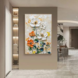 Vertical Floral Canvas Painting  Wild Garden Wall Art for Home & Office Décor
