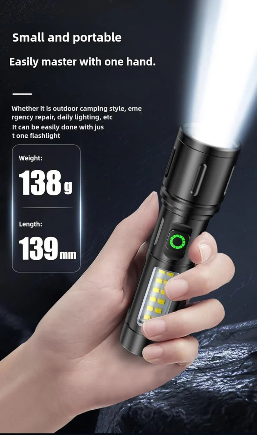 Rechargeable White Laser Super Battery Aluminum LED Flashlight, Body Tactical,Long Battery Zoomable, Light - Image 5