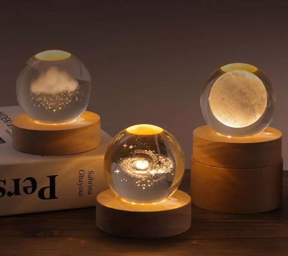 3D Galaxy Solar System Crystal Ball Night Light with Wooden Base for Boys and Girls - Image 5