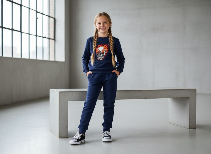 Kids Navy Blue Ghost Skull Printed Tracksuit Set | FOR BABY AND KIDS - Image 2