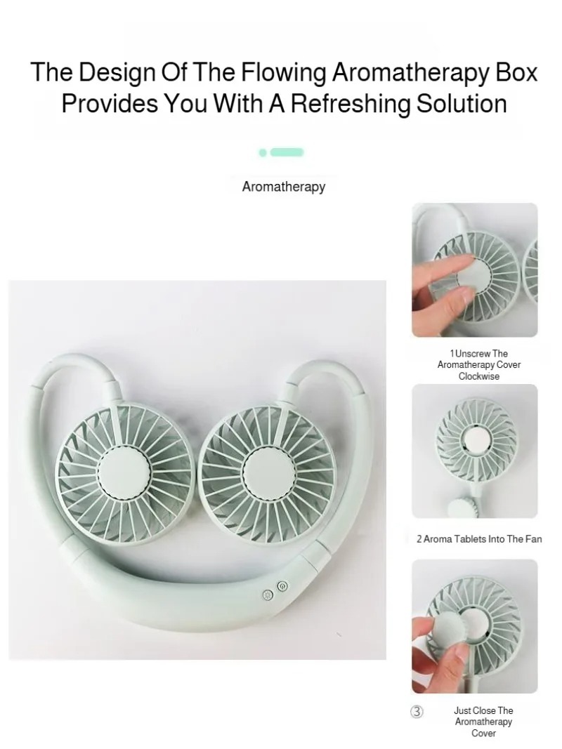 Lazy Portable Silent Neck Fan Wearable Rechargeable Dual Fan with LED Light & 3-Speed Control (Random Color) - Image 3