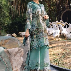 Maria.B MPrints Embroidered Lawn Unstitched 3 Piece Suit with Chiffon Dupatta  Ice Blue Summer Collection