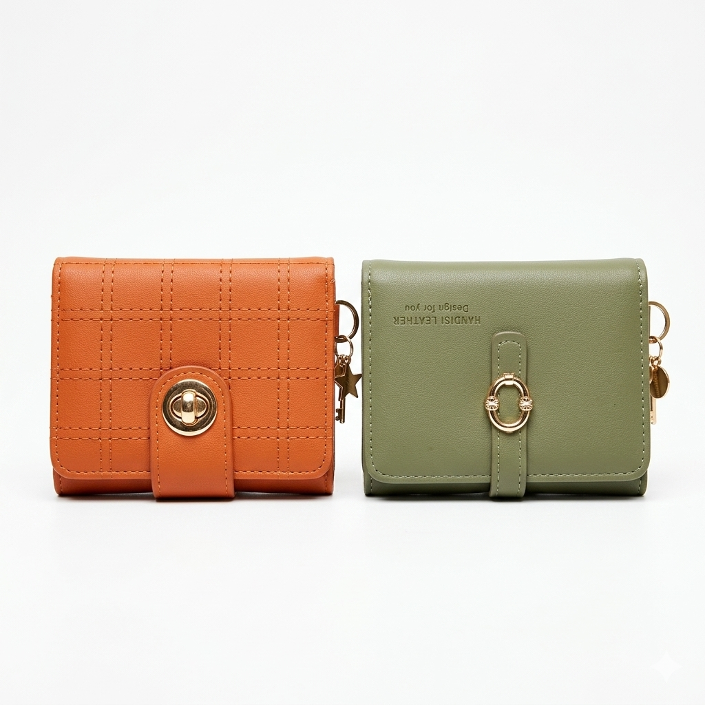 Stylish Compact Check Pattern PU Leather Wallet with Metal Button Closure - Image 4