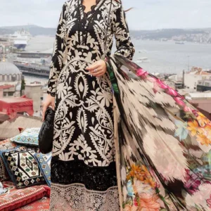 Elegant 3 Piece Embroidered Lawn Suit with Digital Print & Printed Chiffon Dupatta  Unstitched Summer Collection