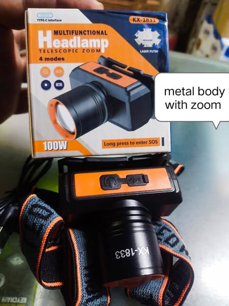 Powerful 100W KX-1833 Headlamp 4 Modes with Telescope Zoom for Ultimate Outdoor Performance
