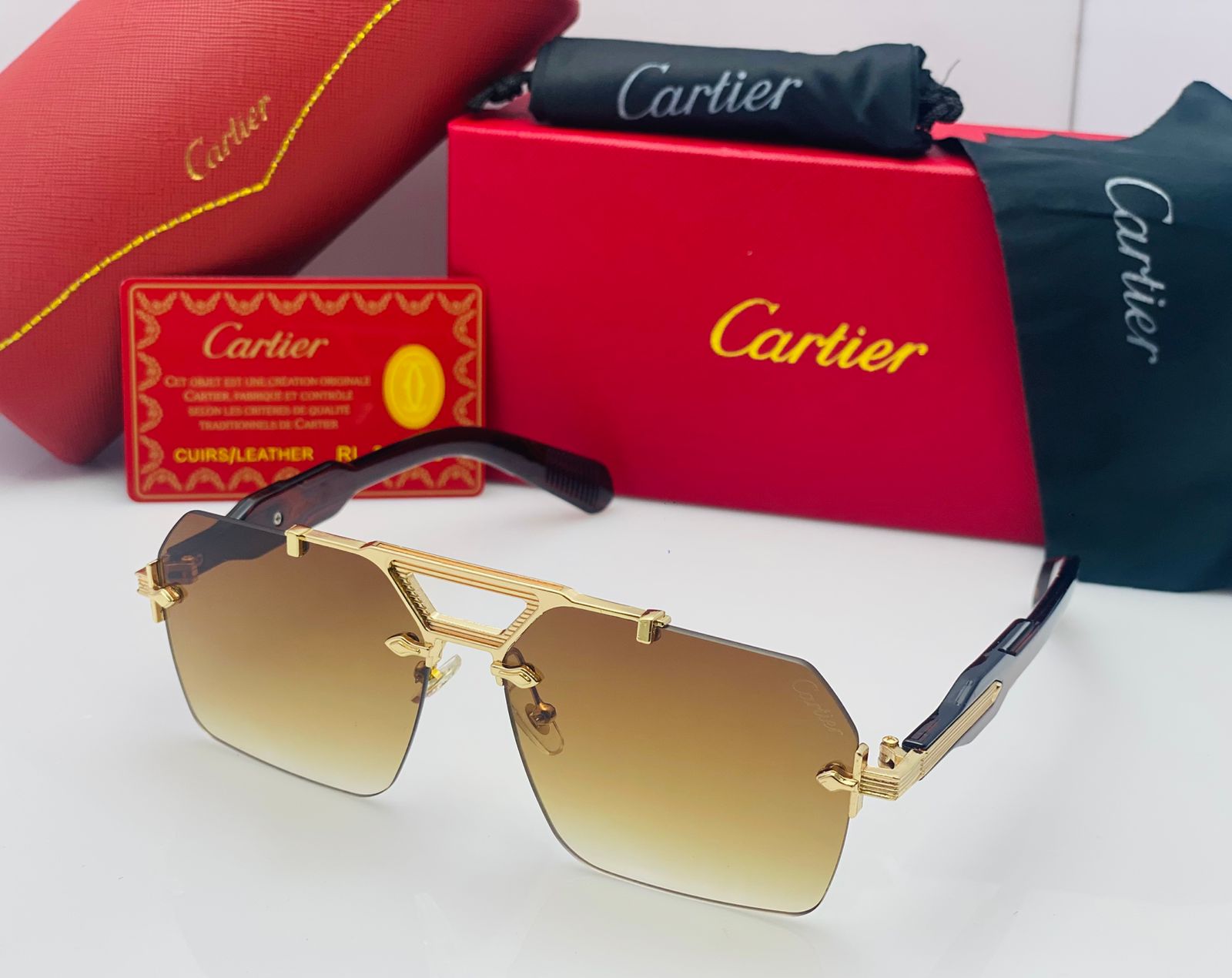 Cartier Luxury Rimless Square Sunglasses For Men And Women With Gradient UV Style Fashion Glasses - Image 3