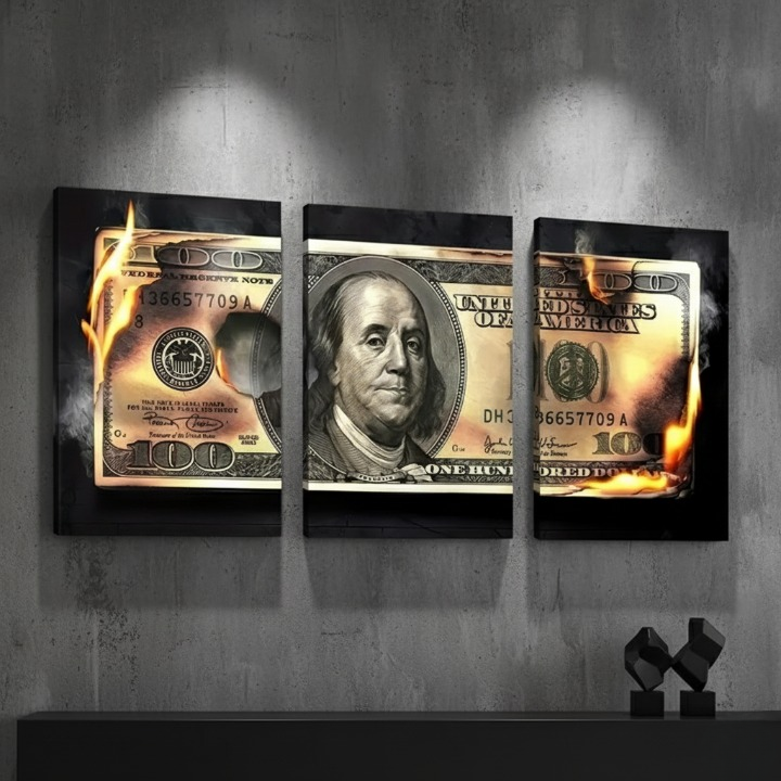Dollar Wooden Sticky Wall Art 3 Piece Modern Decorative Frame Set, 8x11 inch Each, Wooden Sticky Frame with Easy Wall Mount Sticky Tape - Image 4