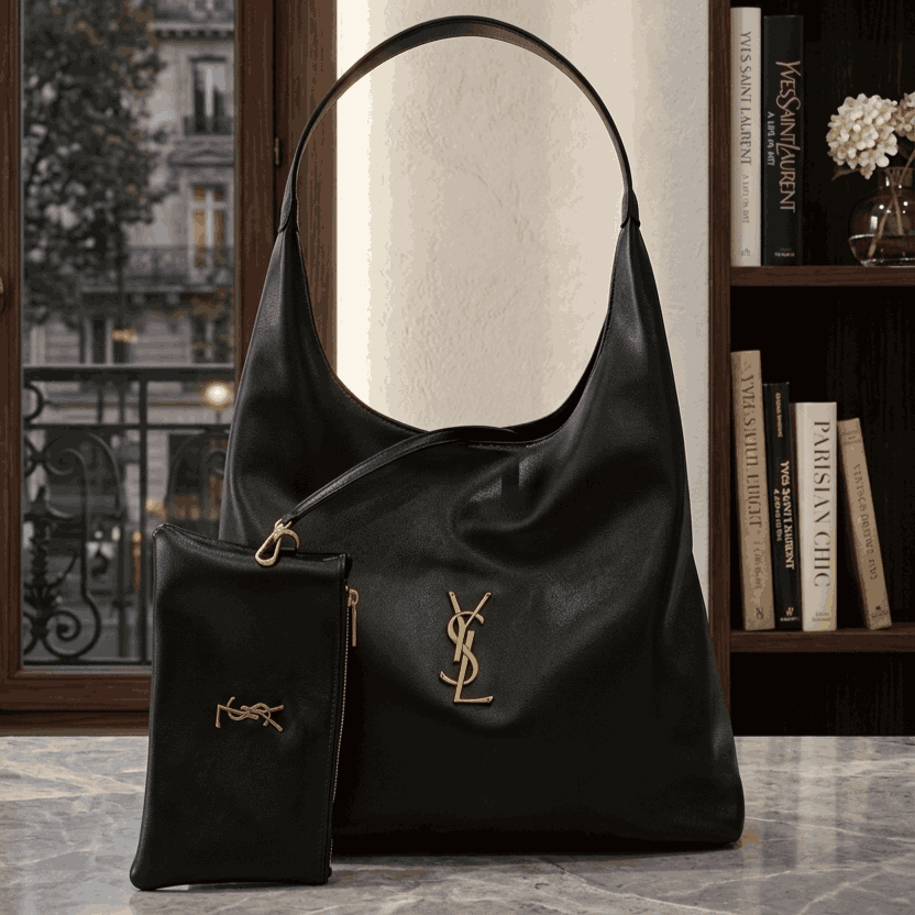 Luxury YSL Imported Tote Bag (Large Capacity) High-Quality Black Leather Shoulder Bag with Pouch | Premium Designer Bag( without box) - Image 2