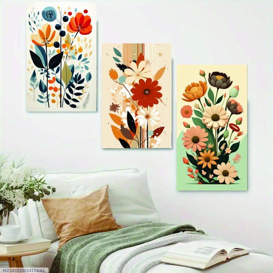 Set of 3 Floral Wall Frames Wooden Decorative Art in 8x11 & 12x16 Inches with Double Tape for Easy Mounting - Image 2