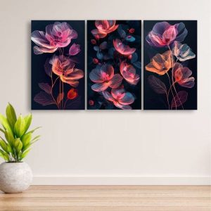 Set of 3 Floral Wooden Wall Art Frames  Elegant Wall Décor (8x11 Inches with Double Tape)