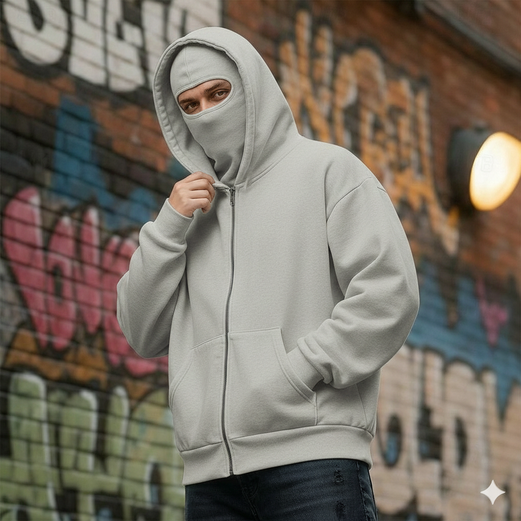 Balaclava Ninja Zipper Hoodie Jacket For Men Comfy Fashion - Image 2