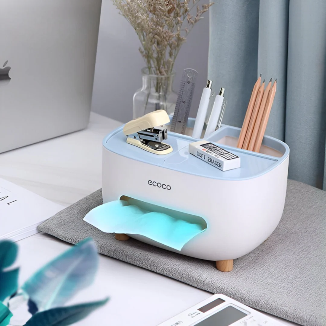 Ecoco Tissue Box With Multifunctional Storage Drawer Creative Desk Organizer For Kitchen Living Room And Office - Image 4