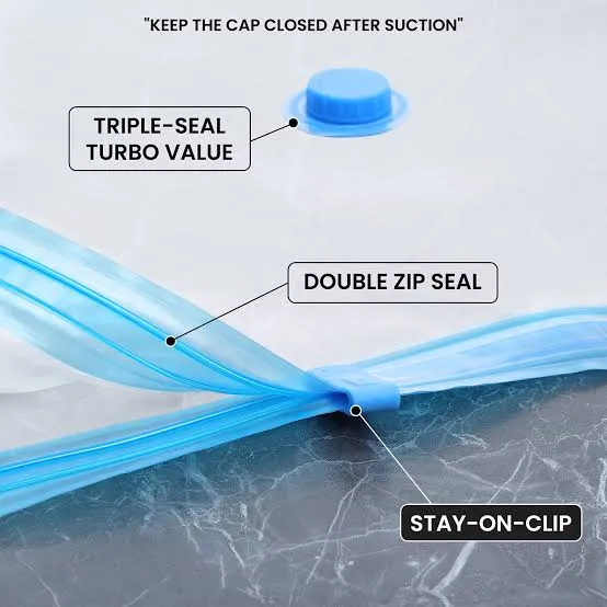 Vacuum Storage Bags Set (5 Bags + 1 Hand Pump) Reusable Space Saver Compression Bags for Clothes, Bedding & Travel - Image 3