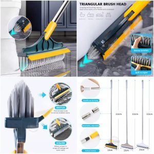 Broom Wiper 2 In 1 Dual Purpose Cleaning Tool With Strong Bristles And Built In Wiper Blade