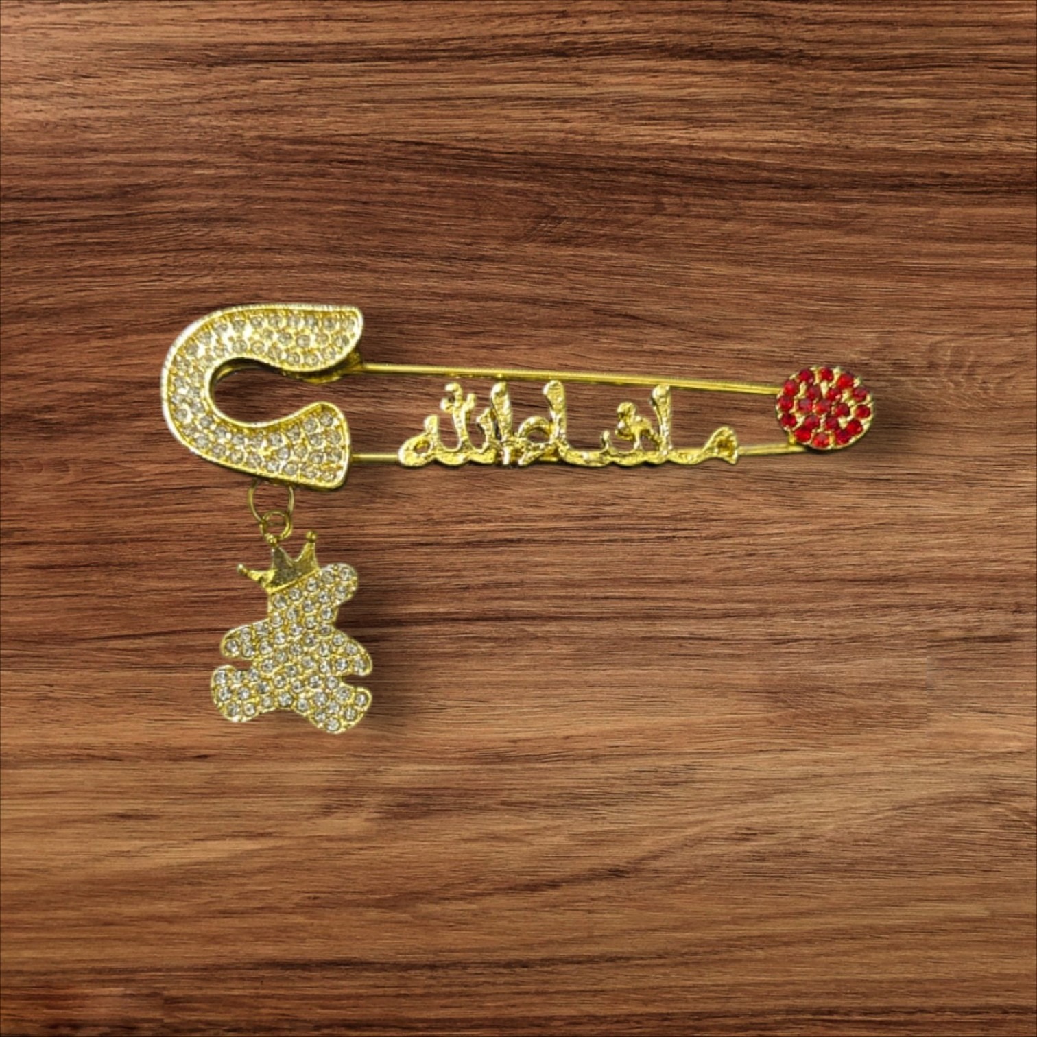 Mashallah Safety Pin with Rhinestone Bear Charm Islamic Baby Gift & Protection Accessory - Image 5