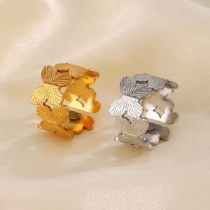 Stylish Alloy Hand Cuff Ring Set  Adjustable Fashion Jewelry for Women in Silver & Golden (SKU: QST-166)