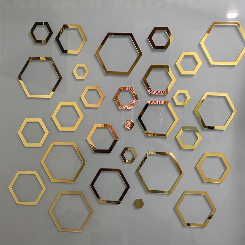Hexagonal 2D Acrylic Wall Mirror Stickers