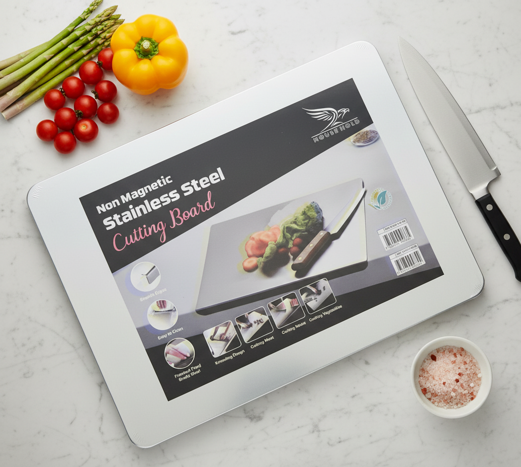 Marble Cutting Board Slab with Pure Stainless Steel Fitting Non-Magnetic | 30 x 40 cm - Image 2