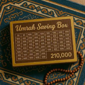 Wooden Umrah Saving Box  Premium 210,000 Goal Money Box For Umrah Fund, Elegant Islamic Design Charity And Donation Storage Box