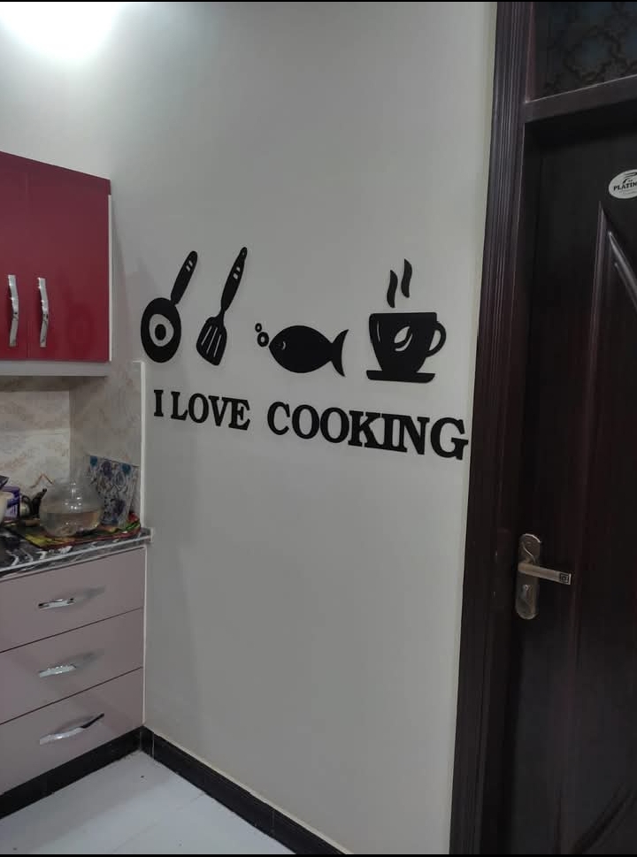 Acrylic Mirror Kitchen Symbols Wall Decoration I Love Cooking Black Acrylic 3D Wall Art Sticker Decals (16x48) - Image 2