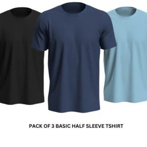 Pack of 3 Premium Half Sleeves Round Neck Plain Color T-Shirts for Men & Boys Soft Comfortable Fabric