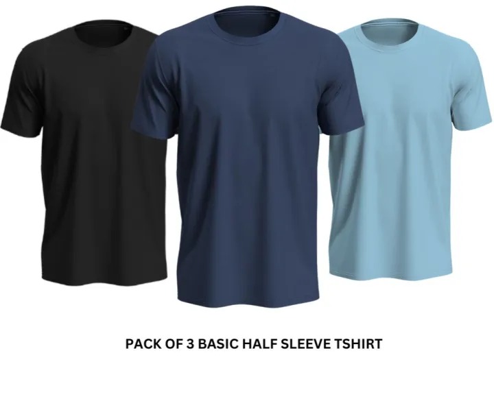 Pack of 3 Premium Half Sleeves Round Neck Plain Color T-Shirts for Men & Boys Soft Comfortable Fabric