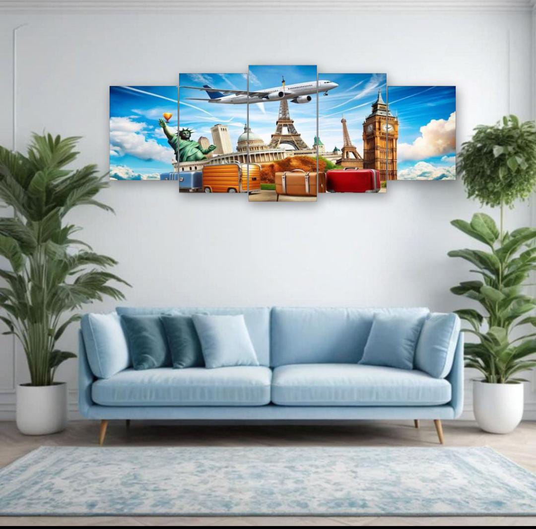 World Travel Landmarks Wall Art 5-Piece Canvas Set (16x40 inches) - Image 2