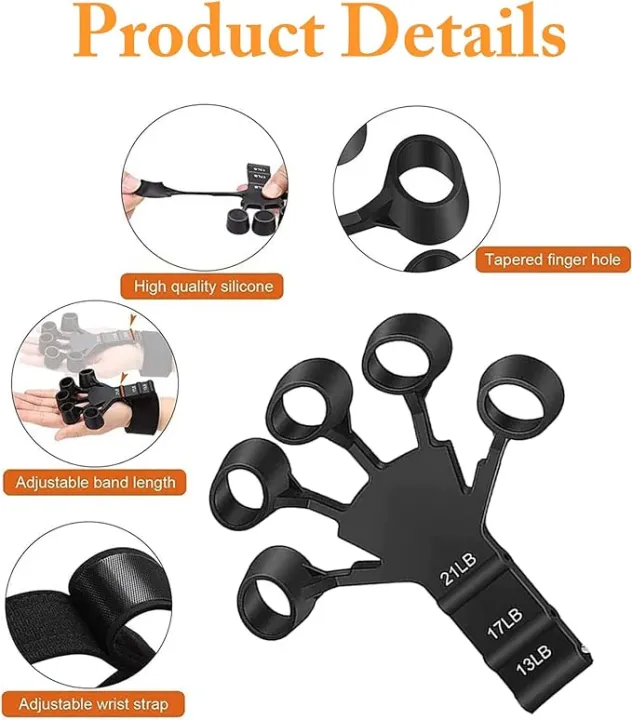 Adjustable Finger Strengthener Hand Grip Trainer 13LB to 21LB Resistance, Finger Exerciser for Guitar, Fitness & Rehab - Image 4