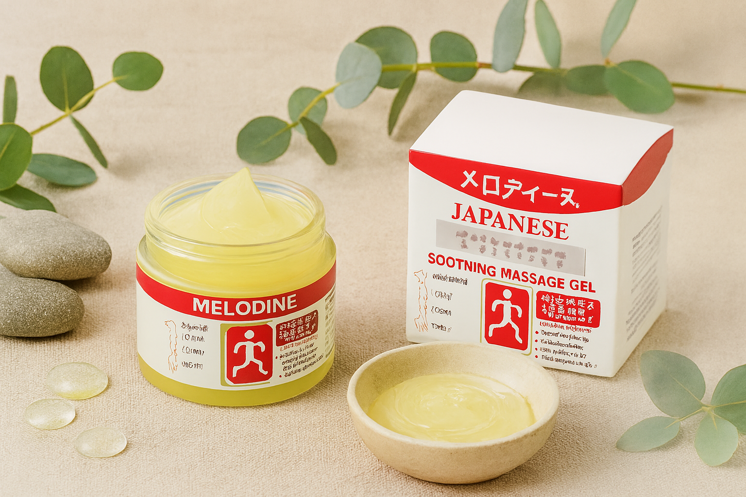 MELODINE Japanese Soothing Massage Gel Muscle & Joint Pain Relief Cream For Shoulder, Neck, Back & Knee Fast-Absorbing Herbal Formula 50 Grams